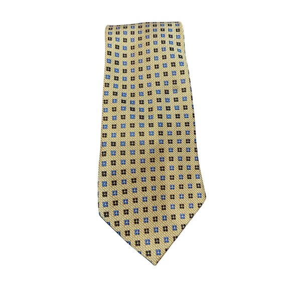 Nautica Gold Blue Square Pattern Silk Tie - Picture 1 of 8